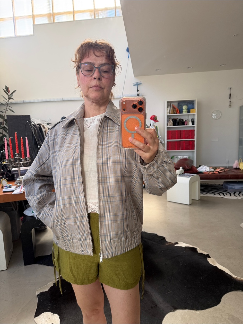 Abercrombie & Fitch Light Gray Plaid Zip Bomber Jacket